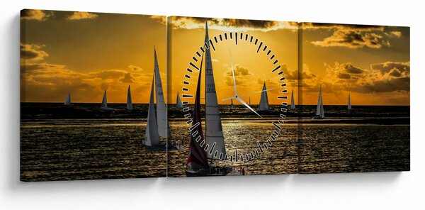 Tablou cu iaht în apus de soare (cu ceas) (90x30 cm)