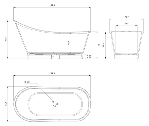 Cada freestanding, Omnires VENEZIA M+, 160 x 73 cm, alb mat
