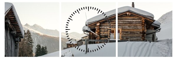 Tablou - cabana montană în zăpadă (cu ceas) (90x30 cm)