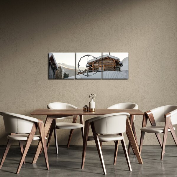 Tablou - cabana montană în zăpadă (cu ceas) (90x30 cm)