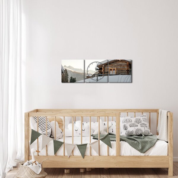 Tablou - cabana montană în zăpadă (cu ceas) (90x30 cm)