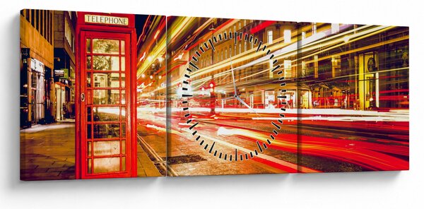 Tablou - căsuța telefonică roșie (cu ceas) (90x30 cm)