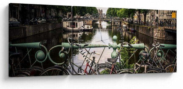 Tablou cu bicicleta în oraș (cu ceas) (90x30 cm)