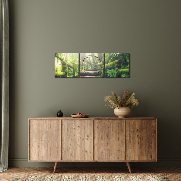 Tablou - trepte din lemn în pădure (cu ceas) (90x30 cm)