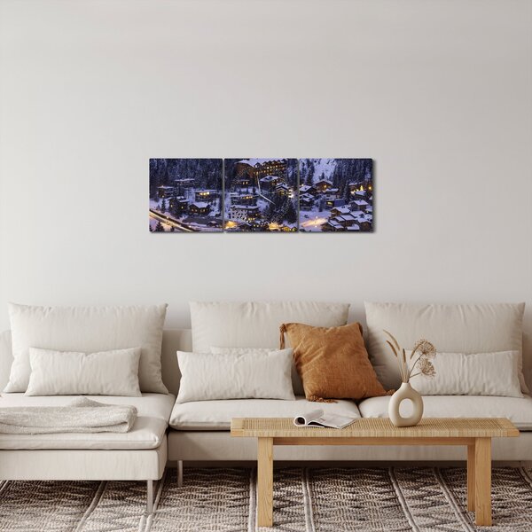 Tablou - orășelul montan iarna (cu ceas) (90x30 cm)
