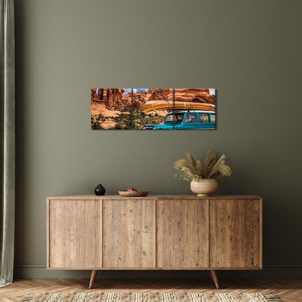 Tablou mașina de teren în munți (cu ceas) (90x30 cm)