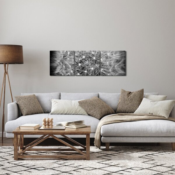 Tablou păpădie gri (cu ceas) (90x30 cm)