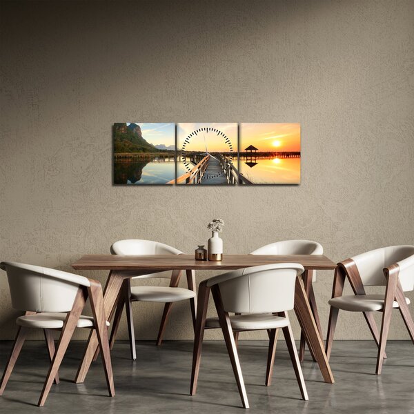 Tablou ponton din lemn (cu ceas) (90x30 cm)