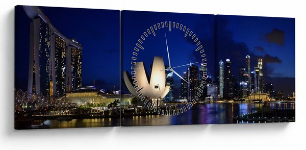 Tablou Singapore nocturn (cu ceas) (90x30 cm)