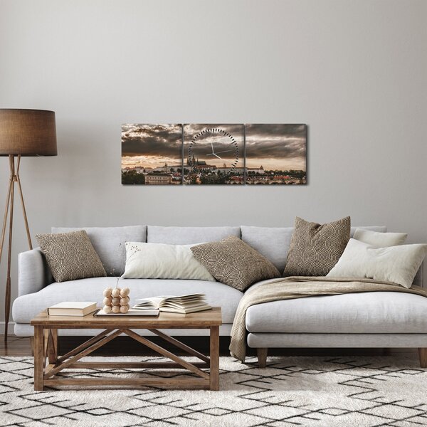 Tablou Castelului Praga în amurg (cu ceas) (90x30 cm)