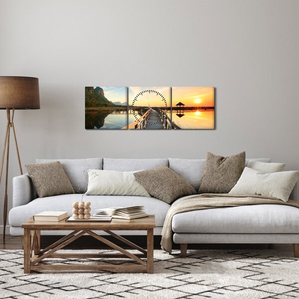 Tablou ponton din lemn (cu ceas) (90x30 cm)