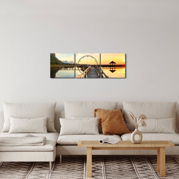 Tablou ponton din lemn (cu ceas) (90x30 cm)