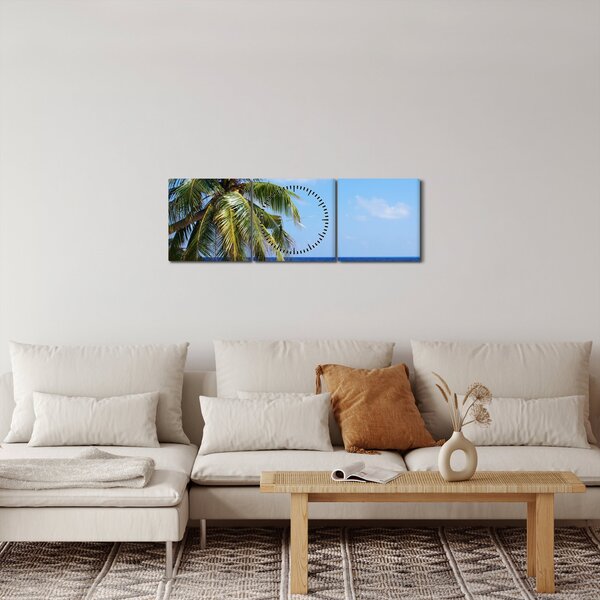 Tablou cu palmier pe plajă (cu ceas) (90x30 cm)