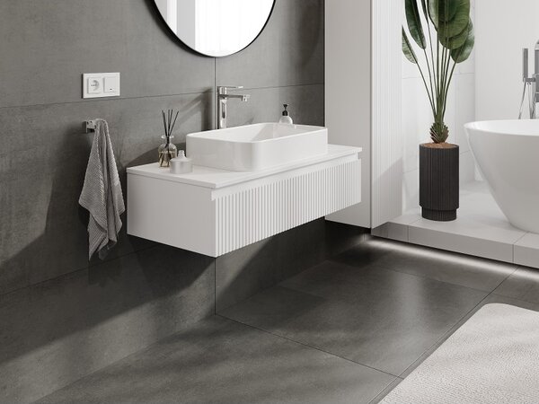 Mexen Rivel, mobilier de baie 100 cm cu blat, 1 sertar, canelat, alb mat, 91A20-10023-1-BFC01