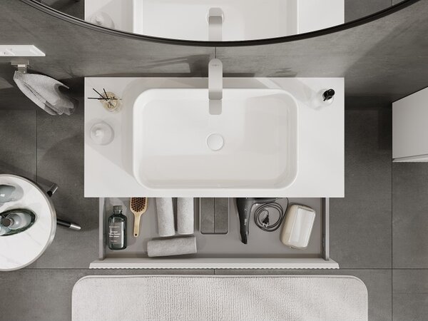 Mexen Rivel, mobilier de baie 100 cm cu blat, 1 sertar, canelat, alb mat, 91A20-10023-1-BFC01