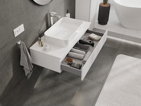 Mexen Rivel, mobilier de baie 100 cm cu blat, 1 sertar, canelat, alb mat, 91A20-10023-1-BFC01
