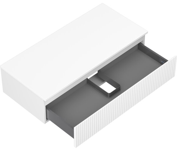 Mexen Rivel, mobilier de baie 100 cm cu blat, 1 sertar, canelat, alb mat, 91A20-10023-1-BFC01