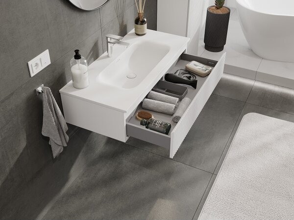 Mexen Rivel, mobilier baie 100 cm cu lavoar Vela, 1 sertar, canelat, alb mat, 91A20-10023-1-BF01-W23M01