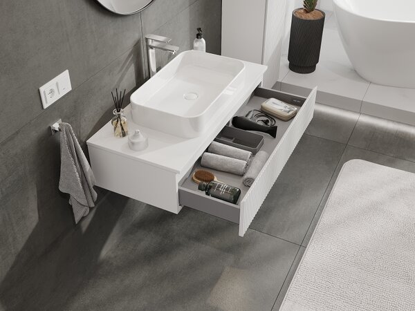 Mexen Rivel, mobilier baie 100 cm, 1 sertar, canelat, alb mat, 91A20-10023-1-BF01