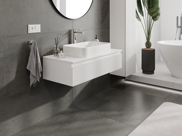 Mexen Rivel, mobilier baie 100 cm, 1 sertar, canelat, alb mat, 91A20-10023-1-BF01