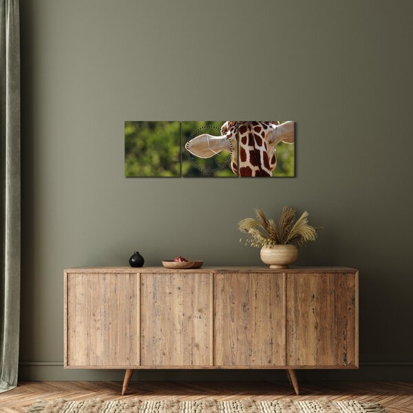 Tablou cu girafă din spate (cu ceas) (90x30 cm)