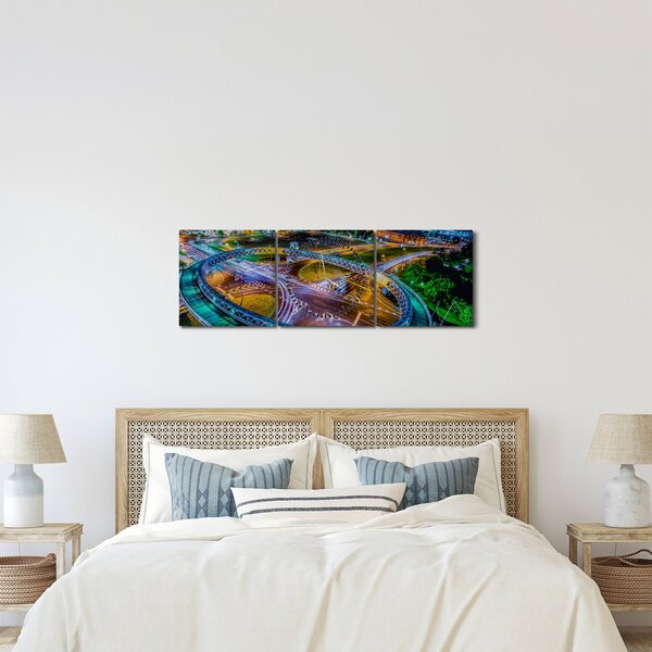 Tablou panorama orașului nocturn (cu ceas) (90x30 cm)