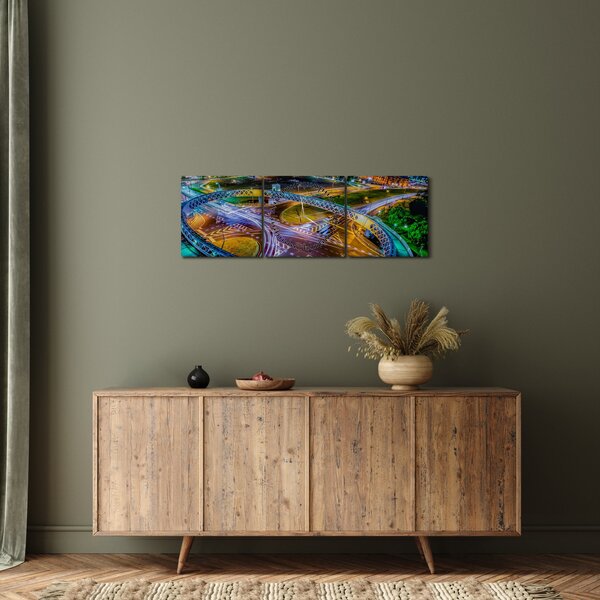 Tablou panorama orașului nocturn (cu ceas) (90x30 cm)