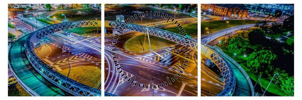 Tablou panorama orașului nocturn (cu ceas) (90x30 cm)