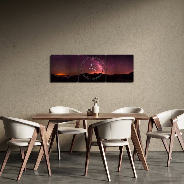 Tablou calea lactee roz (cu ceas) (90x30 cm)
