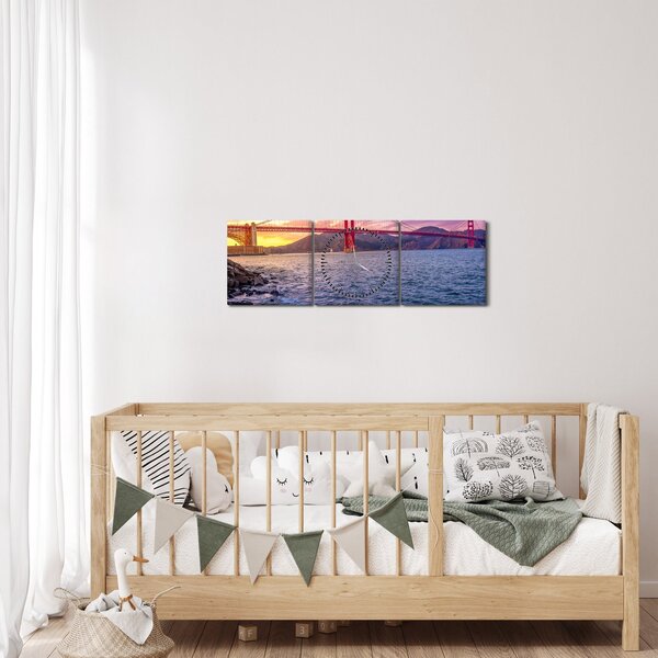 Tablou cu pod și apus de soare (cu ceas) (90x30 cm)