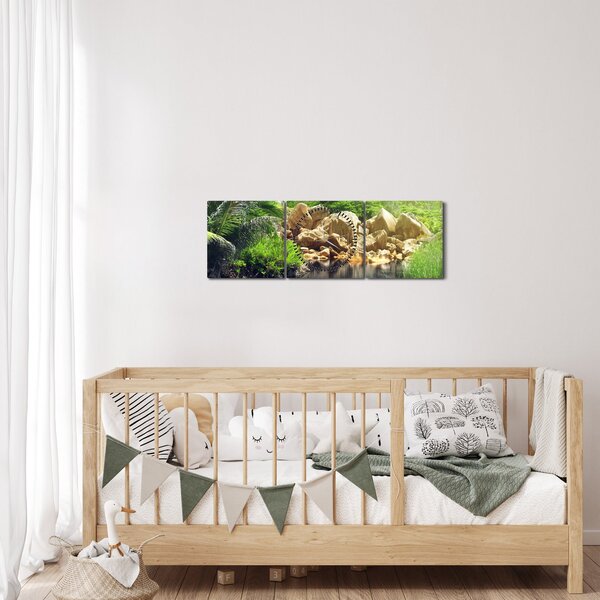 Tablou cu lac în jungla din Seychelles (cu ceas) (90x30 cm)