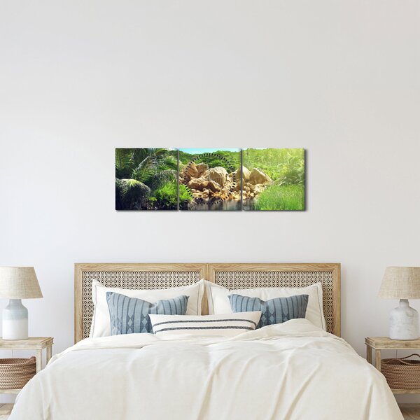 Tablou cu lac în jungla din Seychelles (cu ceas) (90x30 cm)