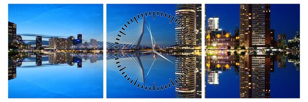Tablou - Rotterdam nocturn (cu ceas) (90x30 cm)