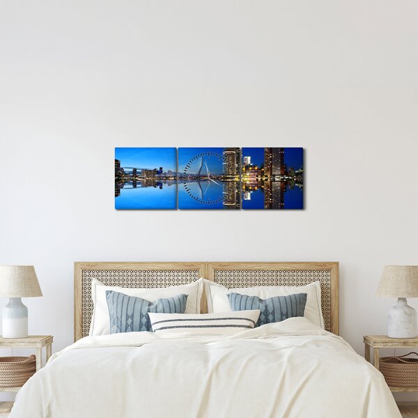Tablou - Rotterdam nocturn (cu ceas) (90x30 cm)