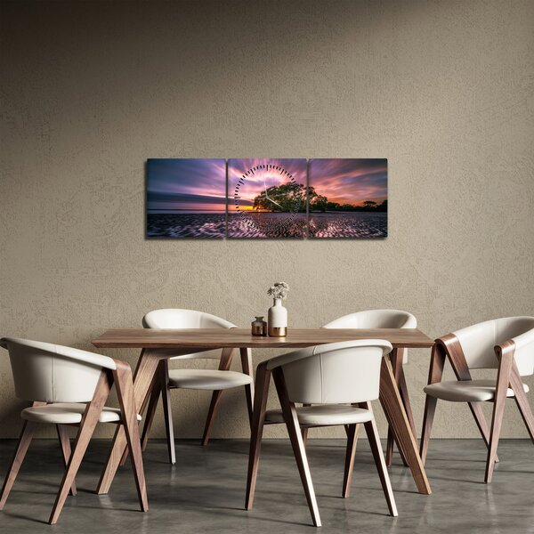Tablou copacului pe plajă (cu ceas) (90x30 cm)