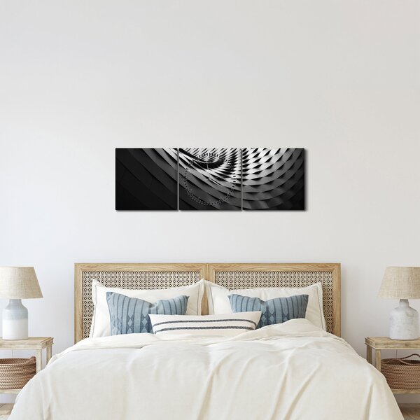 Tablou abstract - spirală alb neagră (cu ceas) (90x30 cm)