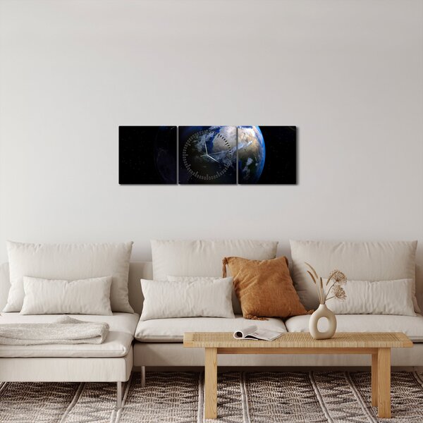 Tablou cu Luna și Pământul (cu ceas) (90x30 cm)