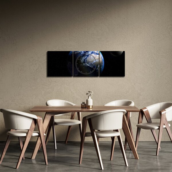 Tablou cu Luna și Pământul (cu ceas) (90x30 cm)