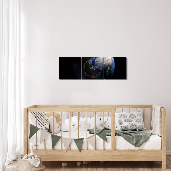 Tablou cu Luna și Pământul (cu ceas) (90x30 cm)