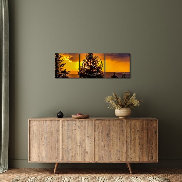 Tablou - coniferi (cu ceas) (90x30 cm)