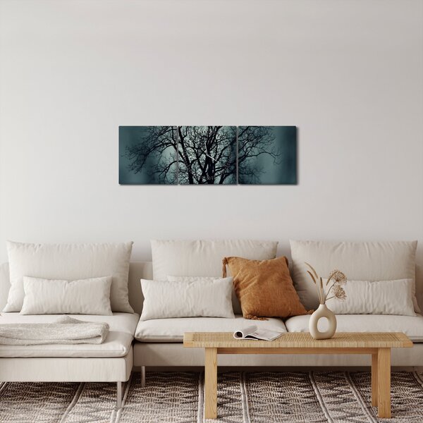 Tablou copaci în eclipsă (cu ceas) (90x30 cm)