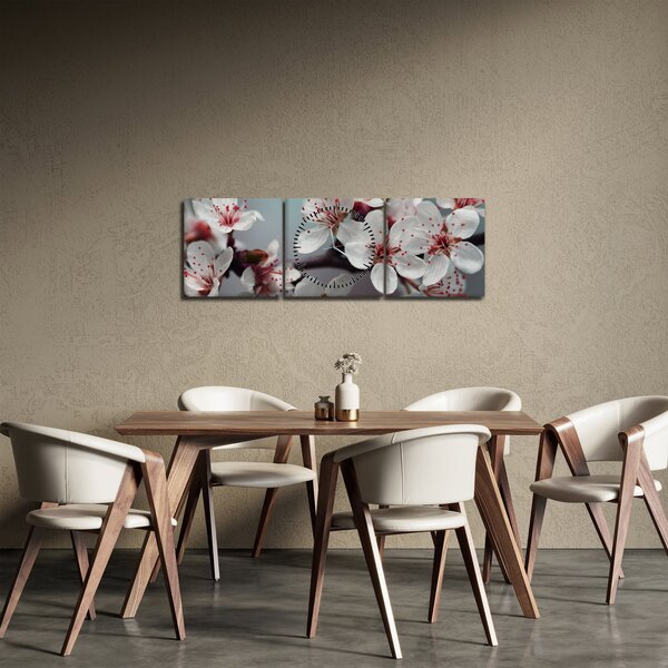 Tablou cu floare - roșie (cu ceas) (90x30 cm)