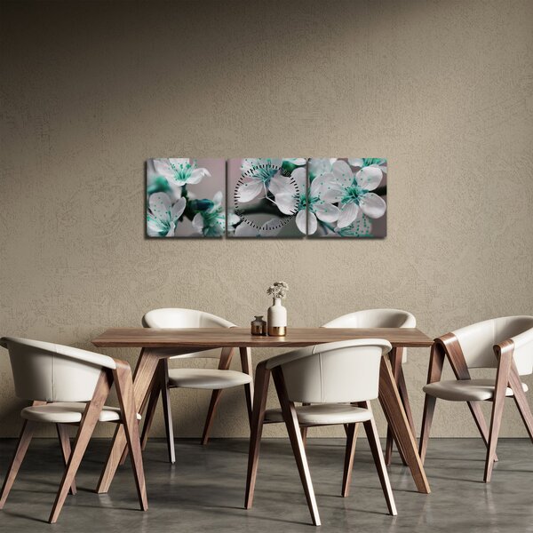 Tablou cu floare - turcoaz (cu ceas) (90x30 cm)