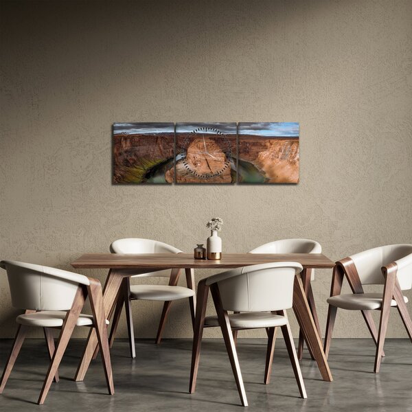 Tablou cu lac în stânci (cu ceas) (90x30 cm)