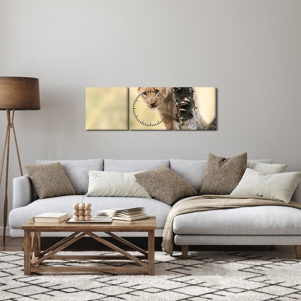Tablou cu pui de leu (cu ceas) (90x30 cm)