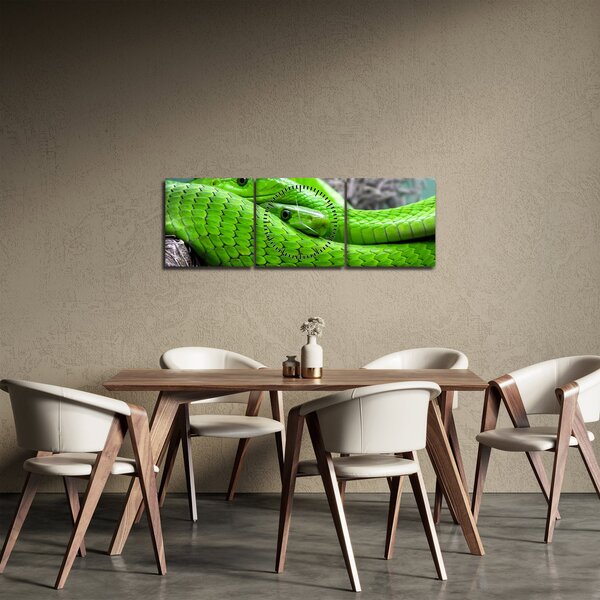 Tablou cu șerpi verzi (cu ceas) (90x30 cm)
