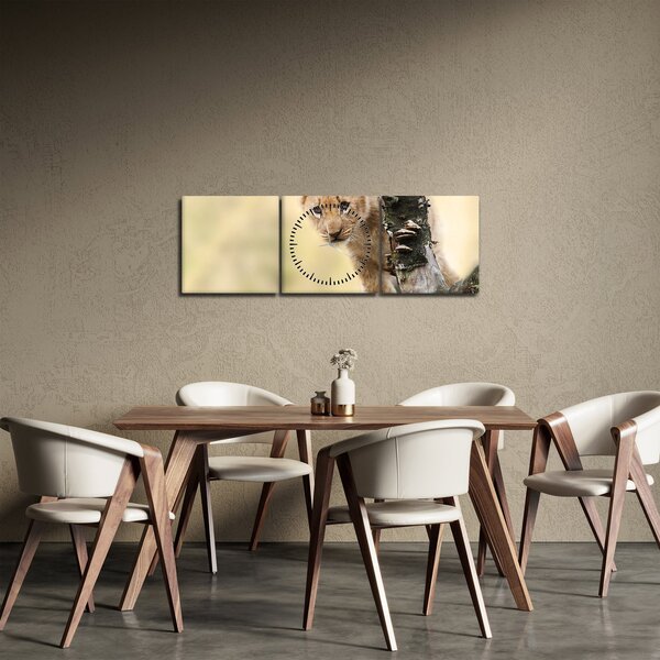 Tablou cu pui de leu (cu ceas) (90x30 cm)