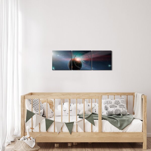 Tablou cu planetă mică (cu ceas) (90x30 cm)