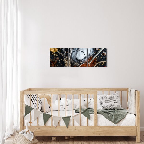Tablou cu linguri cu condimente (cu ceas) (90x30 cm)