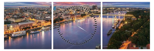 Tablou cu orașul Bratislava cu râu (cu ceas) (90x30 cm)